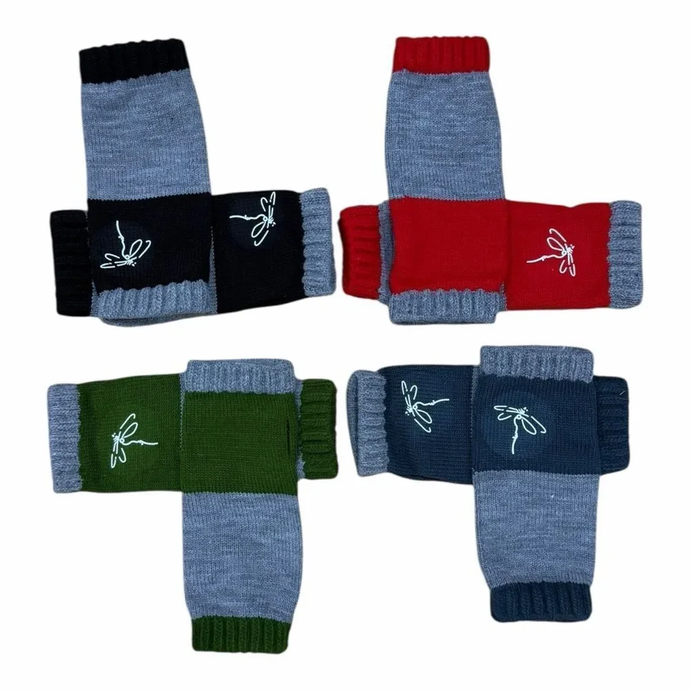 Red Gray Dragonfly Color Block Knitted Arm Warmers Fingerless Gloves NWT